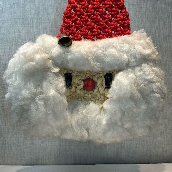 Vtg Macrame Santa Claus Christmas Holiday Decor Wall Hanging Handmade - Picture 3 of 7